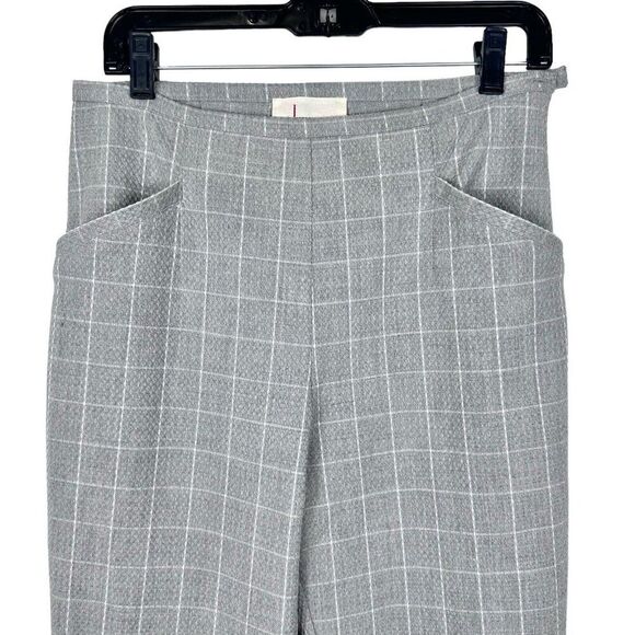 Anthropologie Skinny Trousers Grey Plaid Cropped Pants Women’s 6 TALL Pockets - Picture 6 of 13